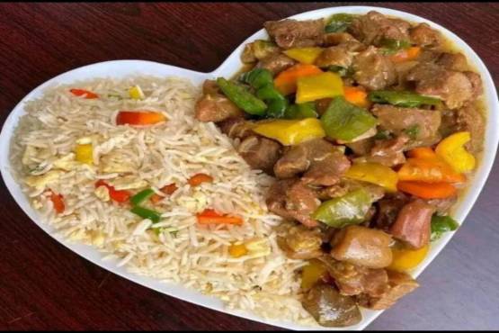 Plain rice with meat